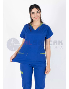 Twin Flex Saks Mavi Likralı Hemşire Forması 2