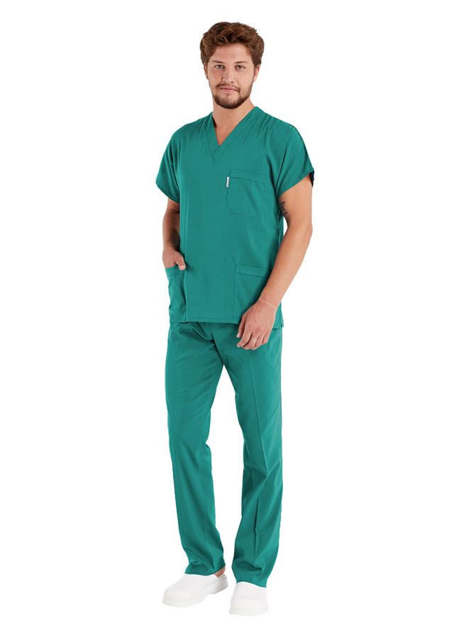 Erkek Cerrahi Yeşil Likralı İnce Scrubs Doktor Forması Takımı