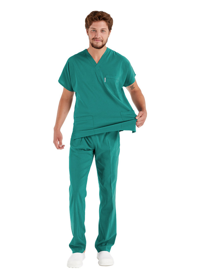 Erkek Cerrahi Yeşil Likralı İnce Scrubs Doktor Forması Takımı