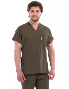 Erkek Haki Likralı İnce Scrubs Doktor Forması Takımı